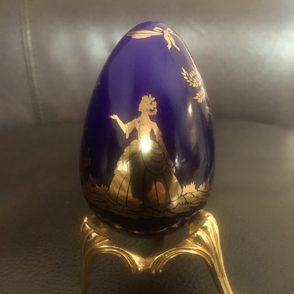 Franklin Mint Cobalt Gold Girl w/ Birds